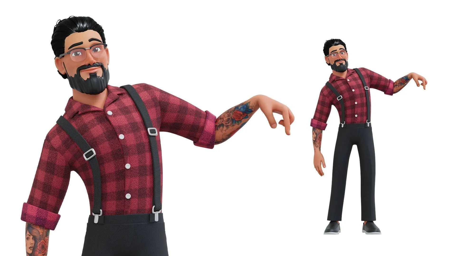 Hipster Man Cartoon Character 3D animation showcase